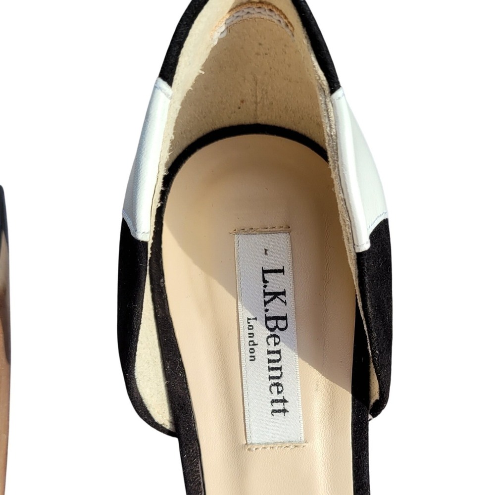 L.K. Bennett Black Suede White Leather D'Orsay‎ Heels Pumps 39 9.5 Colorblock - Picture 7 of 8